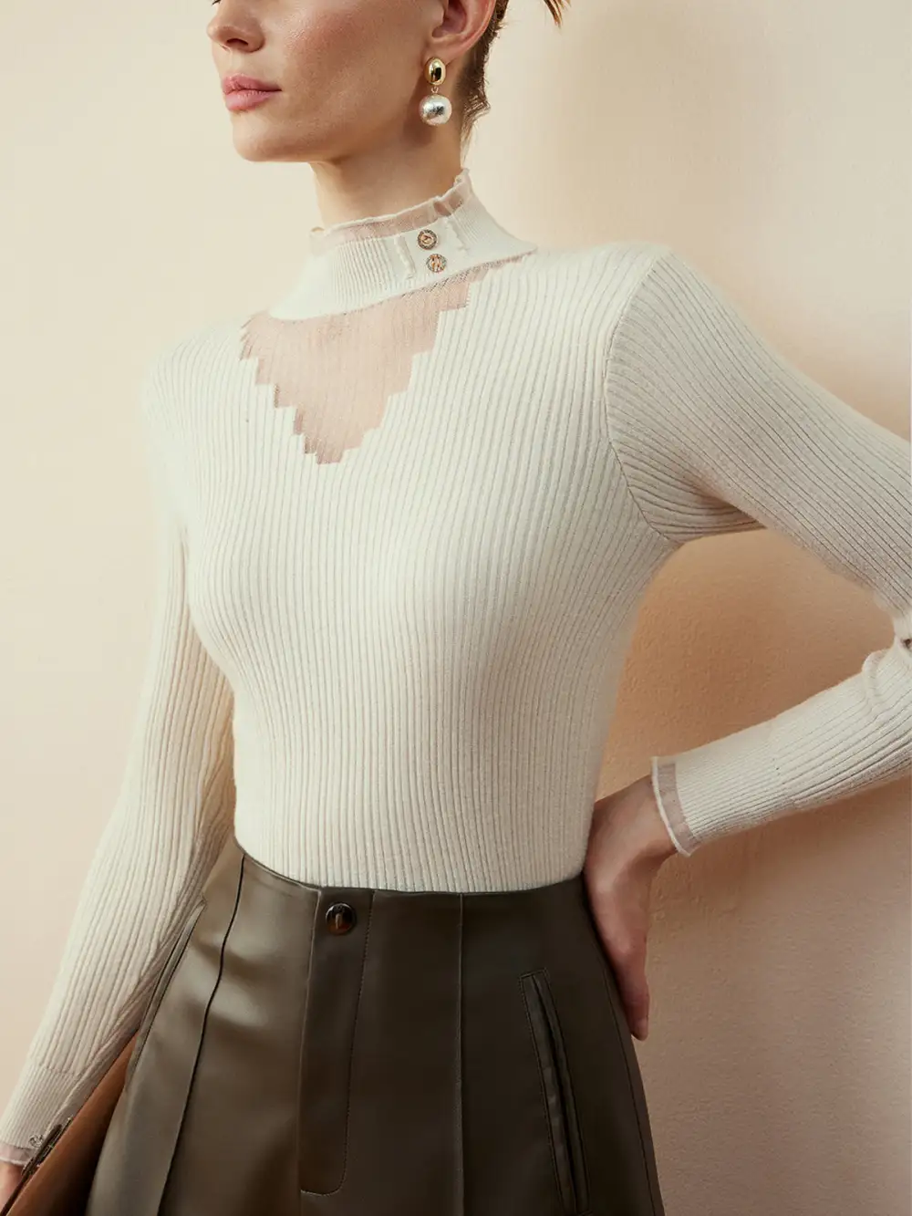 Button Front Metal Detail Sweater