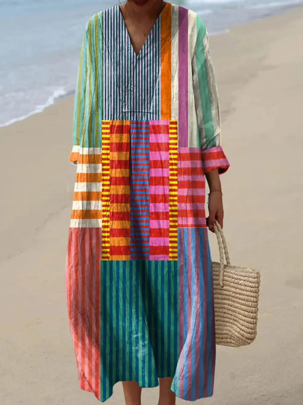  Colorblock Striped Maxi Resort Dress