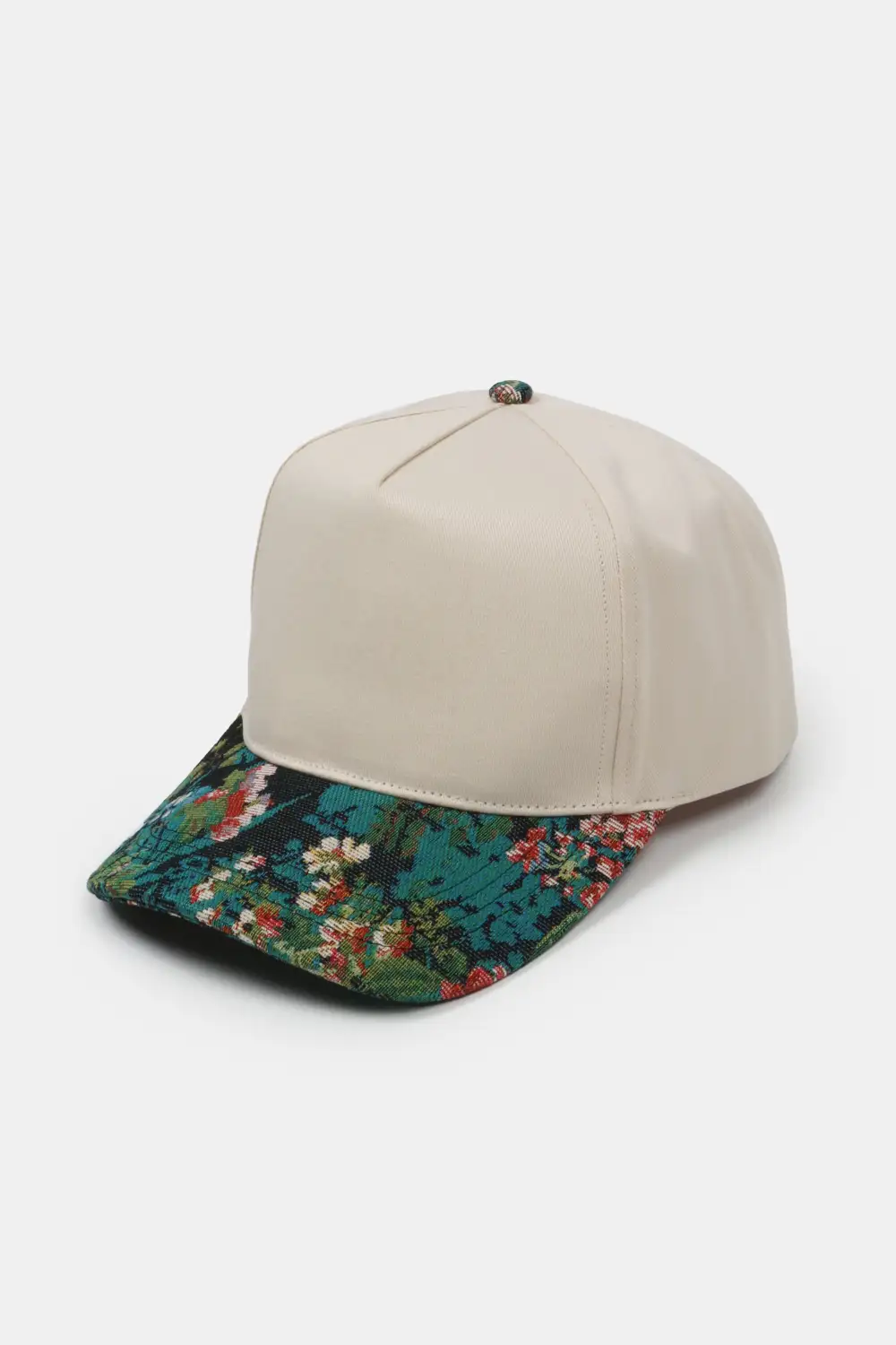 Floral Print Two Tone Five Panel Brocade Detail Panel Baseball Cap