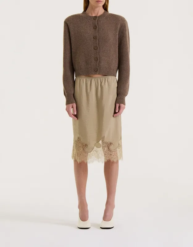 Tawny Lace Trim Midi Skirt
