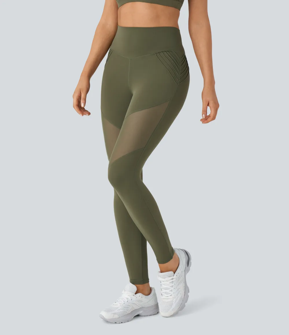 Softlyzero High Waisted Back Pocket Contrast Mesh 7/8 Yoga Leggings-UPF50+