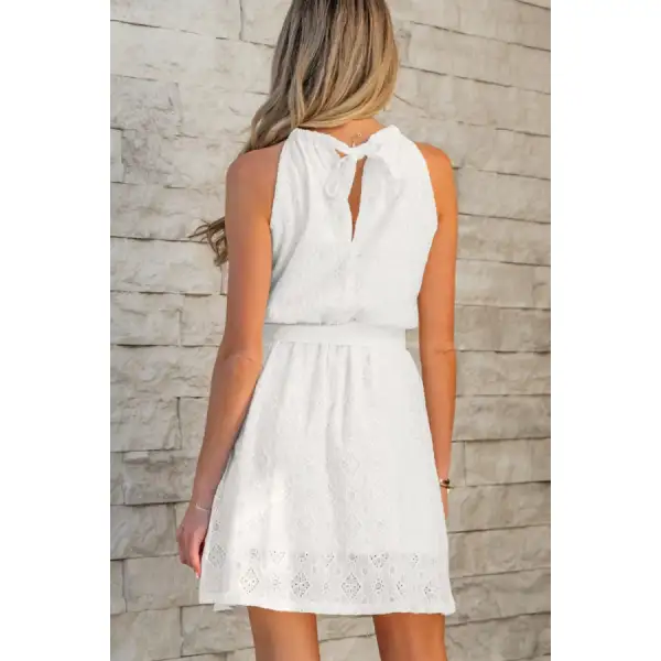 Lace Sleeveless Tied Waist Mini Dress