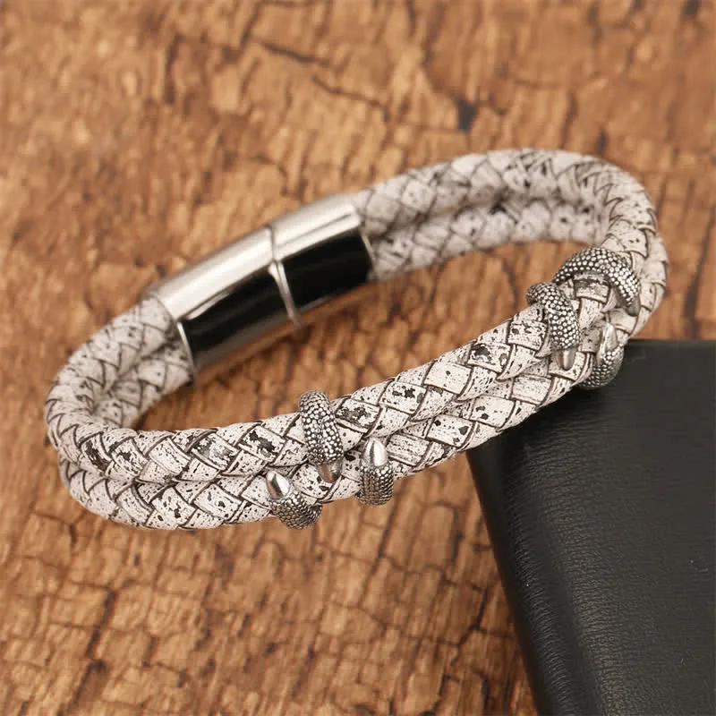 Braided Leather Dragon Claw Stainless Steel Bracelet