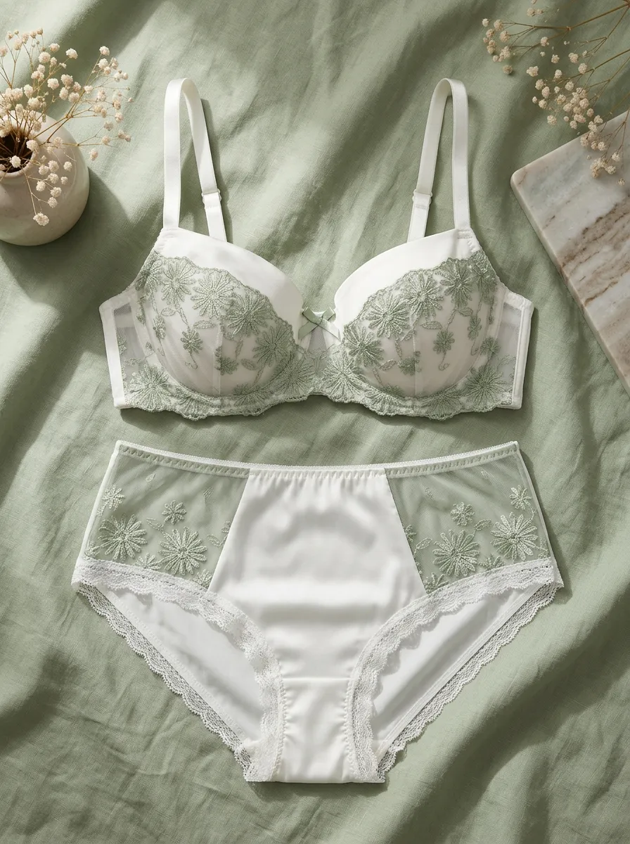 Women's Floral Embroidered Mesh Floral Lingerie Set