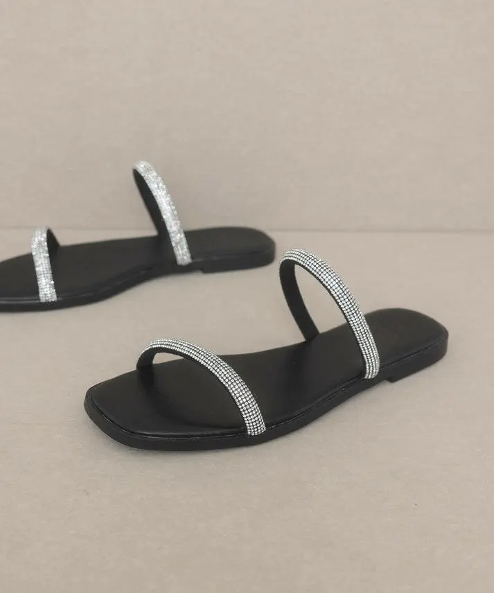 Strappy Rhinestone Flat Sandals