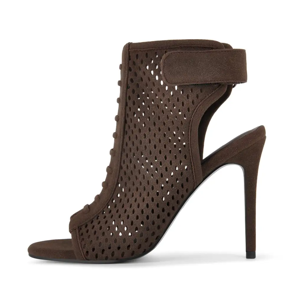 Suede Open Toe Perforated Slingback Bootie Sandals