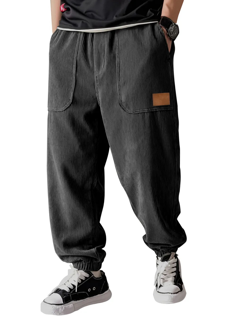 Corduroy Panel Detail Pants