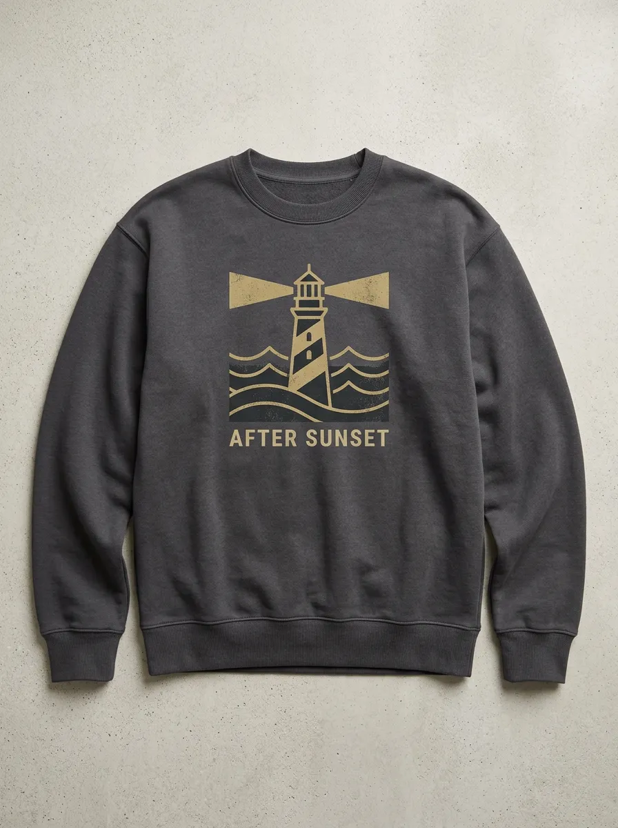 Unisex Nautical Lighthouse After Sunset Printed Sweatshirt