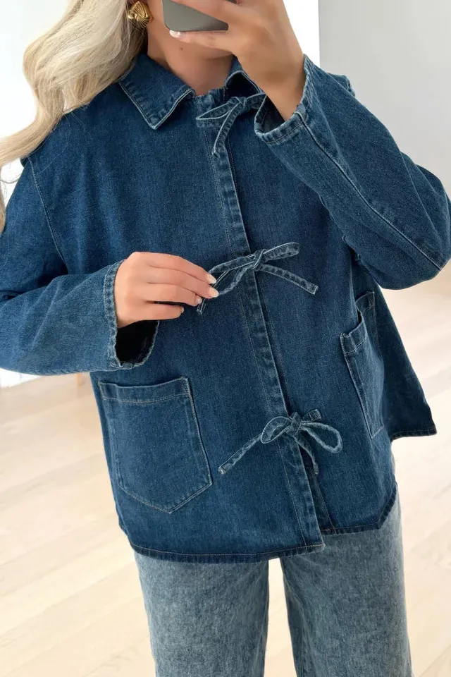 Denim Stand-Collar Long Jacket