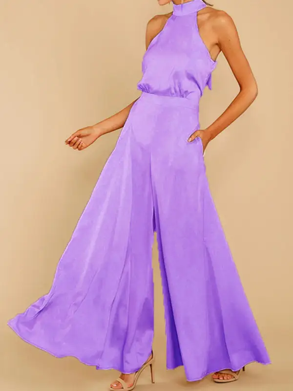 The Shoulder High Waist Jumpsuit Wide Pants