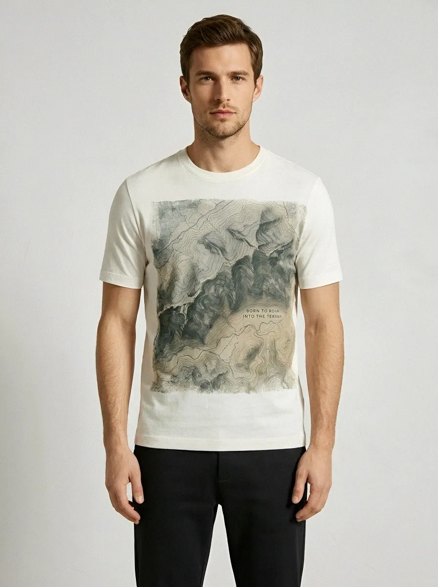 Men's Hiking Lover Topographic Map Born To Roam Printed T-shirt