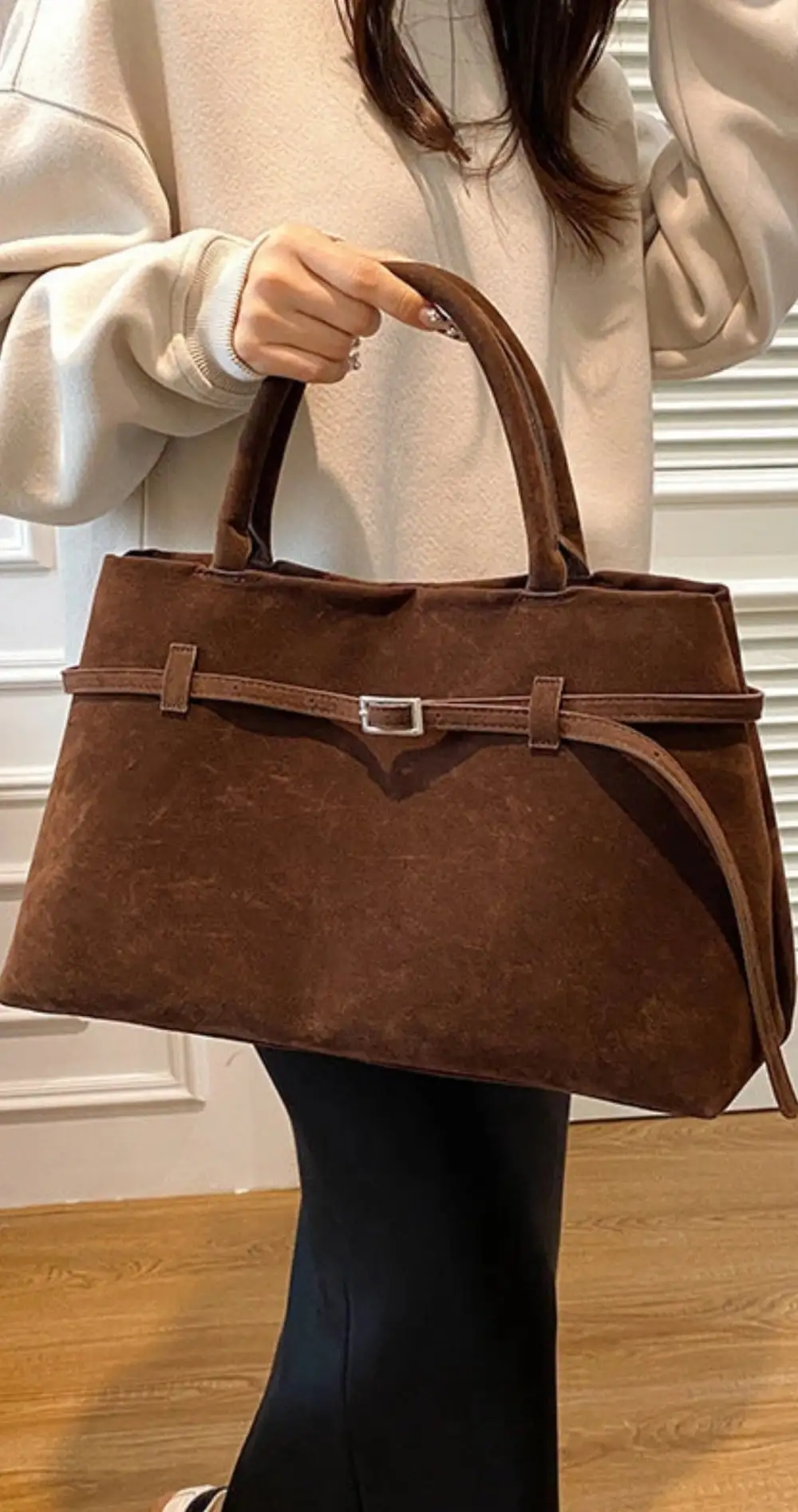 Suede Top Handle Tote Bag