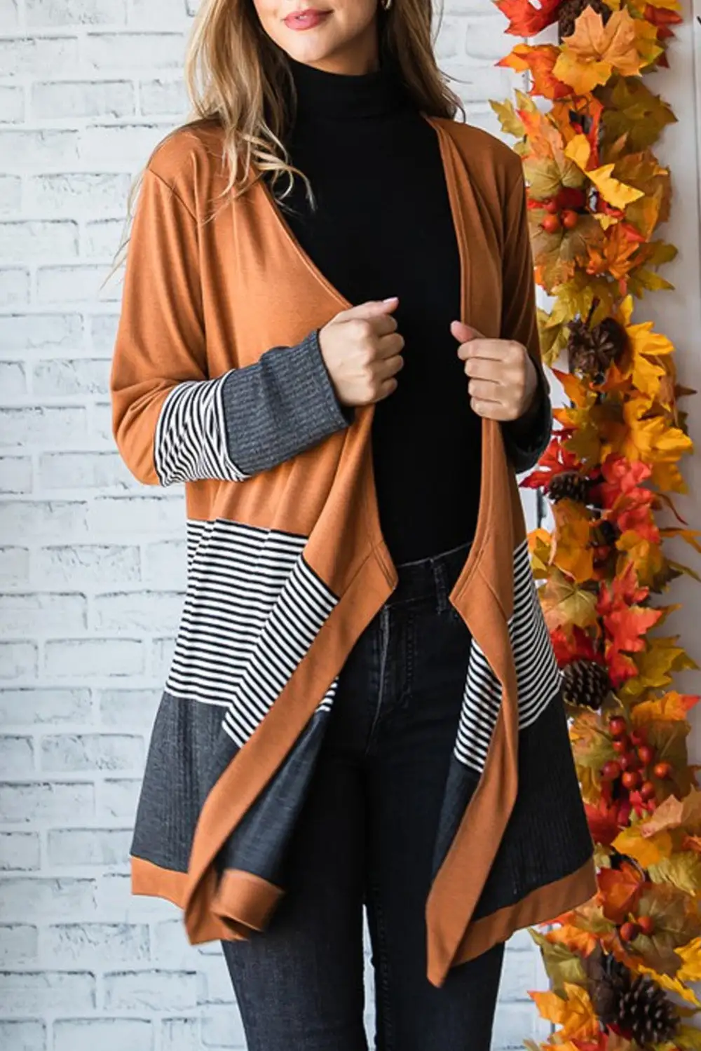 Color Block Striped Patchwork Open Cardigan