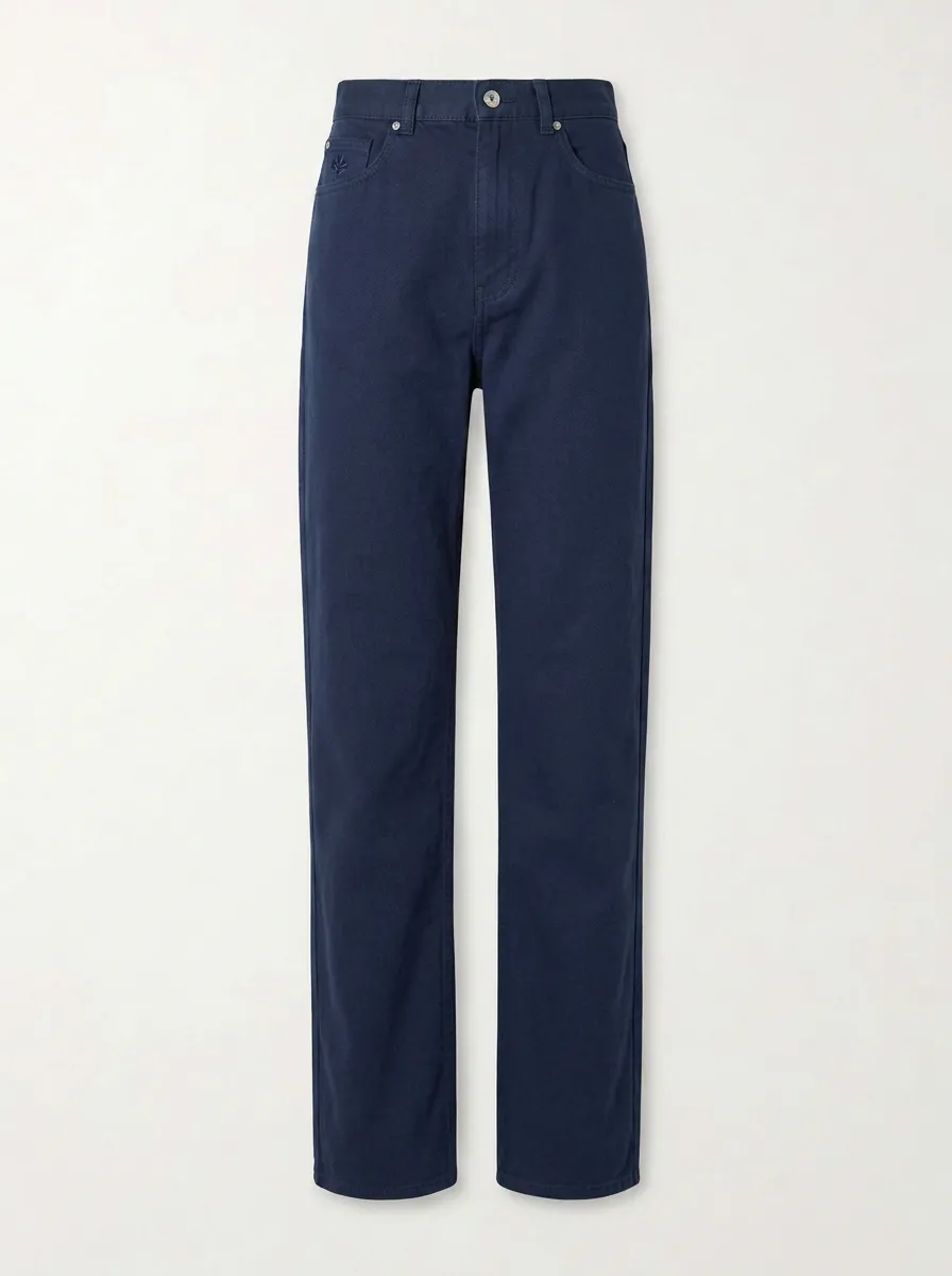 Women's Casual Minimalist Navy Blue Mid-Rise Straight Leg Pants