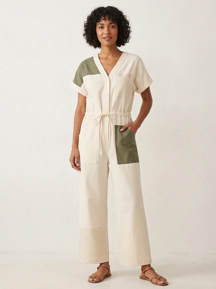 Women's Casual Olive Patchwork Geometric Graphic Jumpsuit