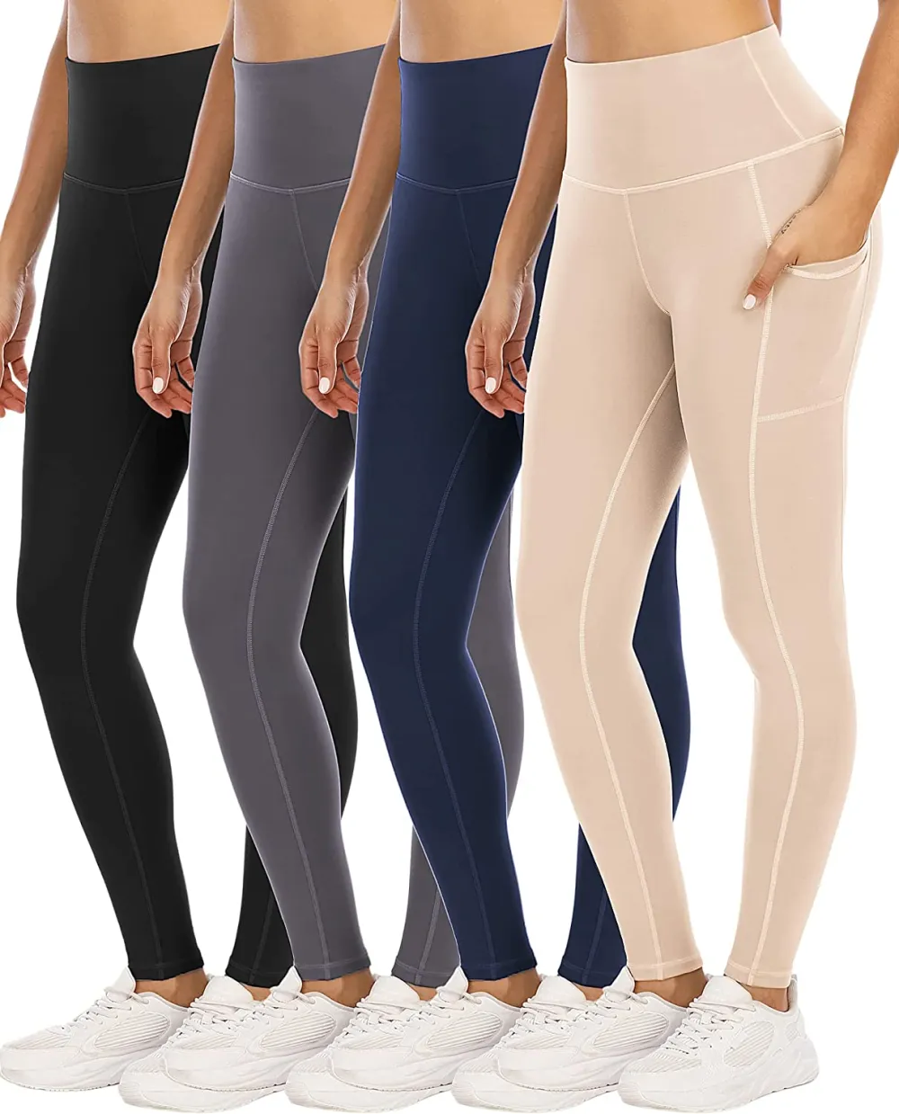 YOUNGCHARM 4 Pack Leggings with Pockets for Women,High Waist Tummy Control Workout Yoga Pants