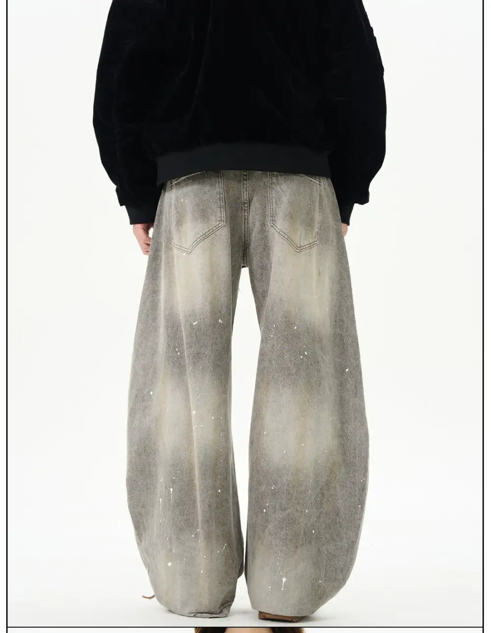 Wide-Leg Paint-Splatter Vintage-Wash Jeans