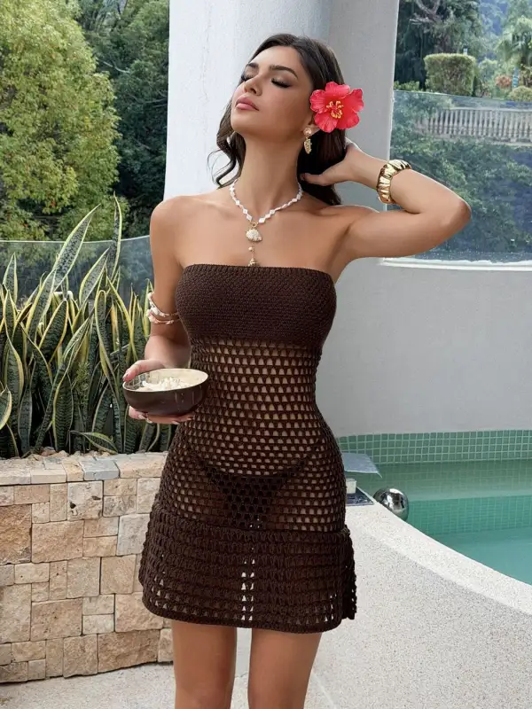 Polished Detail Knit Crochet Sweater Dress