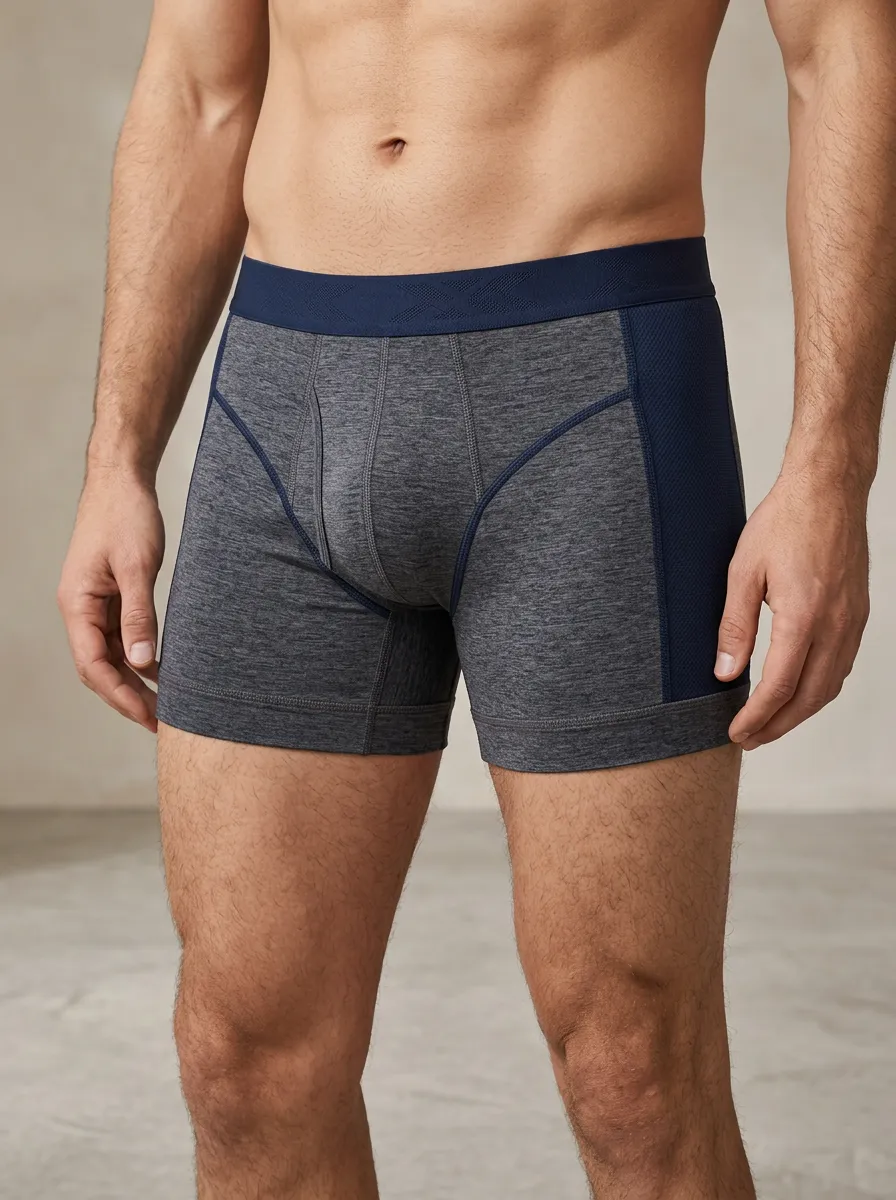 Men's Athletic Performance Grey Heather Mesh Paneled Boxer Briefs