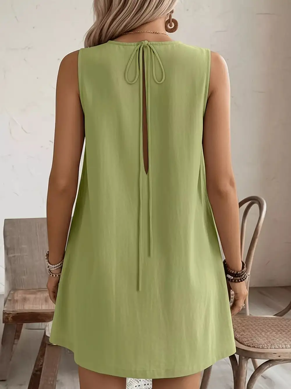 Round Neck Ruffle Sleeveless Dress Casual