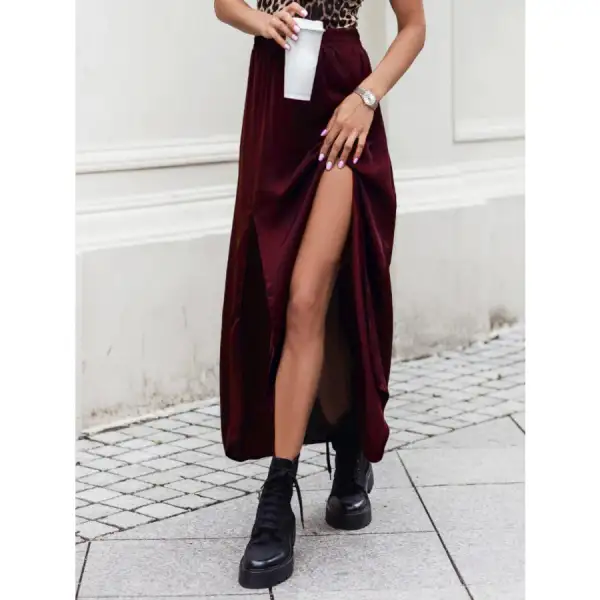 Elastic Waistband High Slit Maxi Skirt