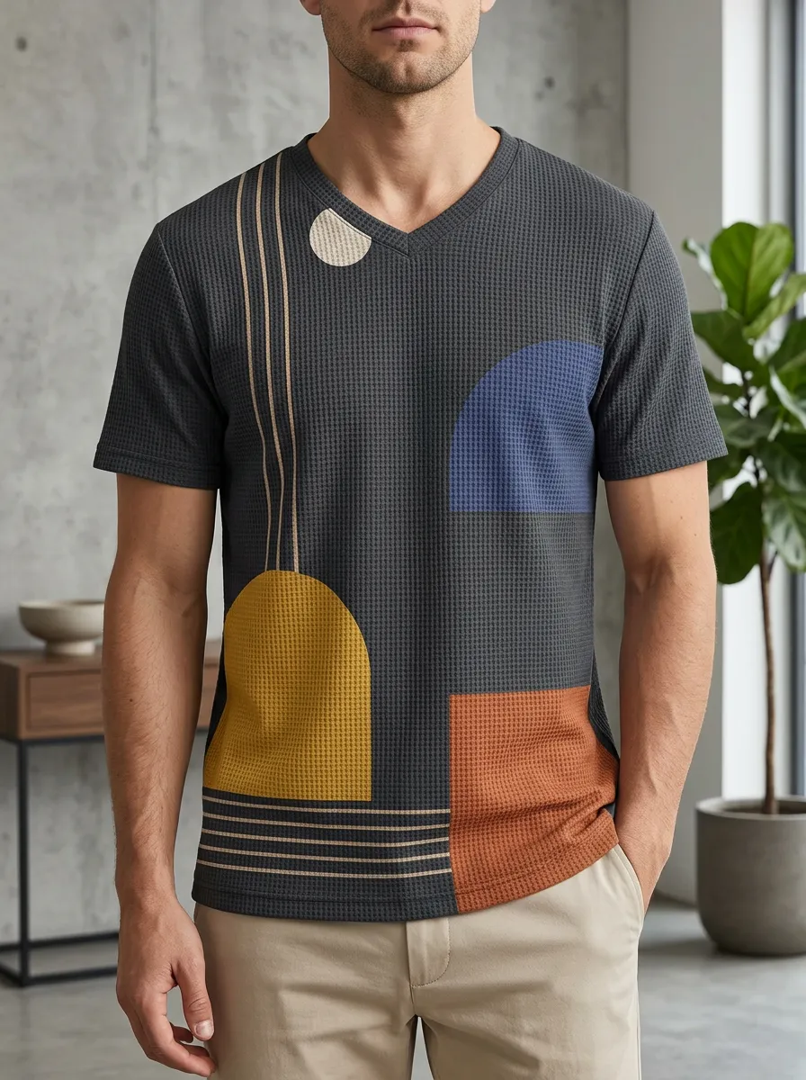 Men's Fluid Geometric Abstract Art V-Neck T-Shirt