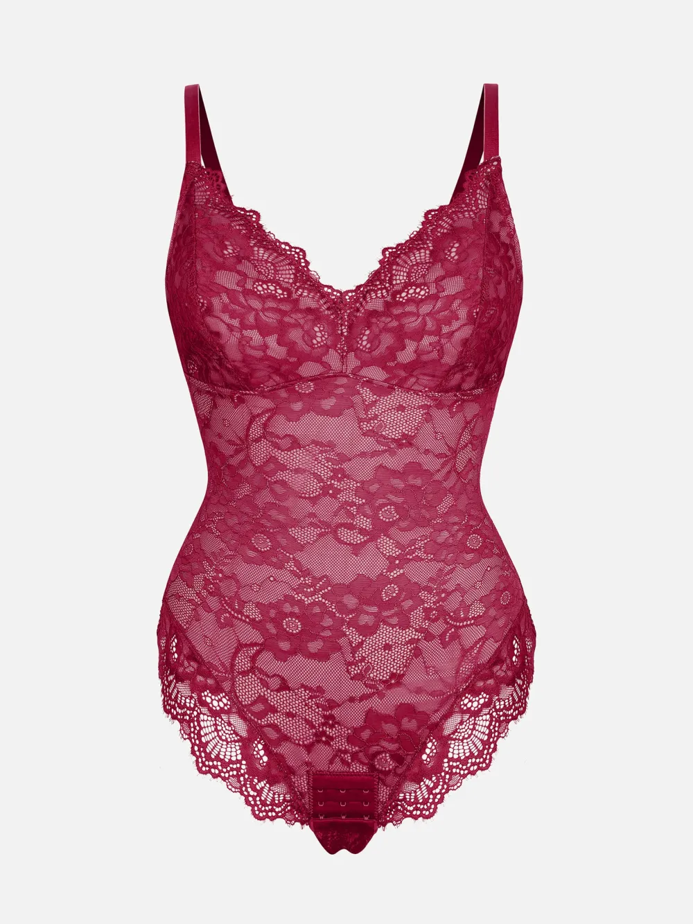 V Neck Lace Trim Shaping Bodysuit