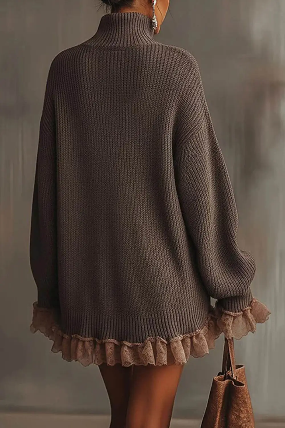 Turtleneck Long Sleeved Loose Ruffle Mini Dress