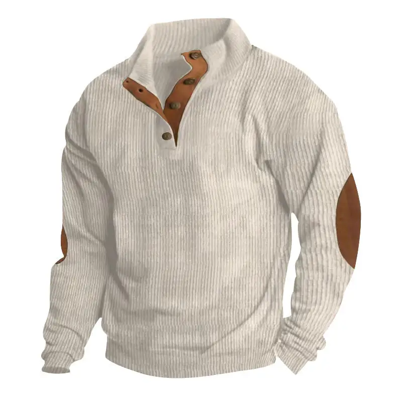 Easy-Wear Corduroy Hoodie With Long Sleeves And Stand Collar