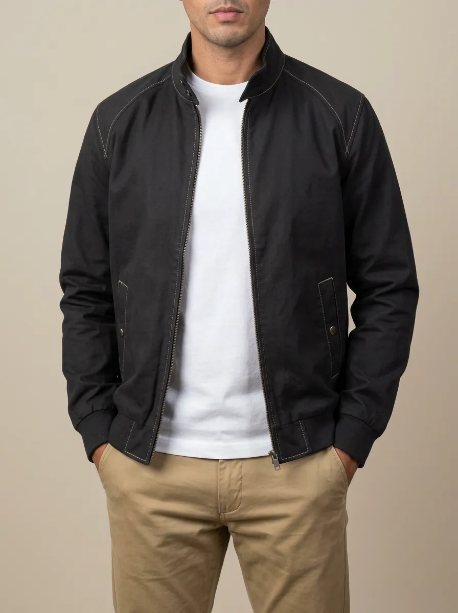 Contrast Stitching Zip Bomber Jacket