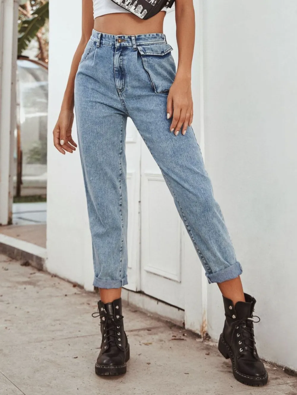 Relaxed High Waist Straight Leg Denim Jeans