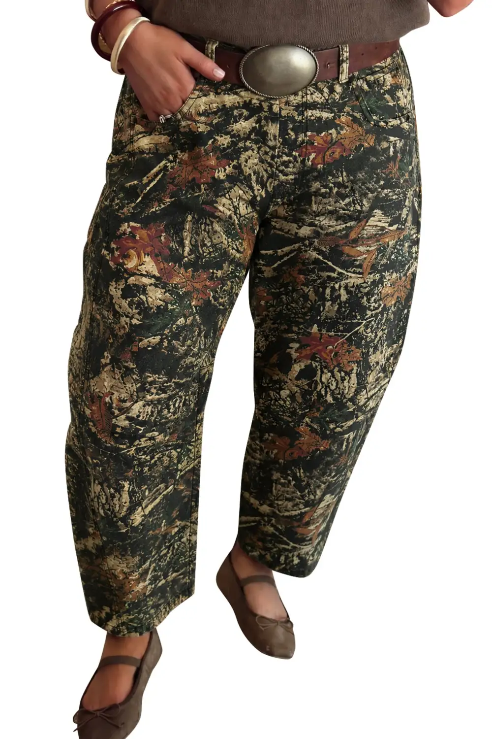 Women's Western Woodland Camouflage Straight Leg Shift Jeans