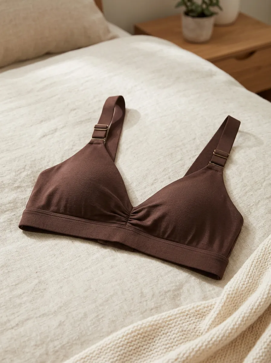 Women's Minimalist Brown Solid Color Adjustable Strap Bralette