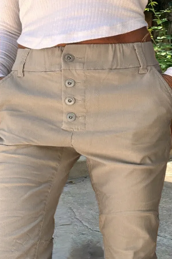 Solid Button Fly Slant Pocket Jeans