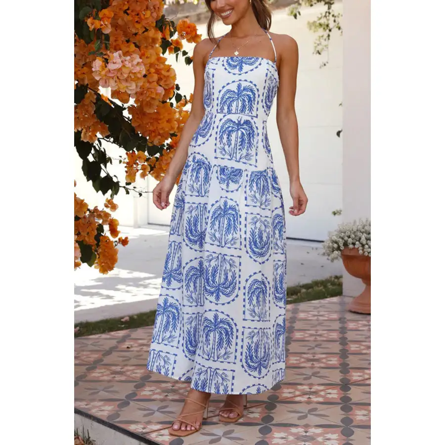 Classic Printed Halter Neck Maxi Dress