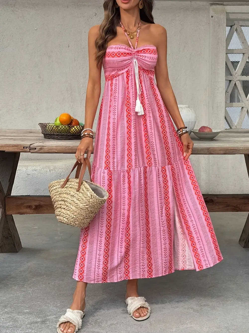 Printed Slit Midi Dress