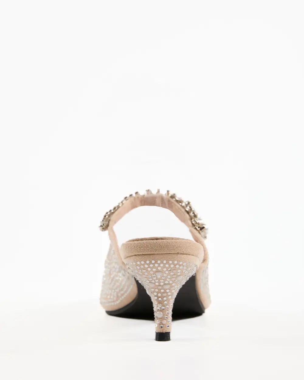 Rhinestone Strap Pearl Embellished Mules in Beige