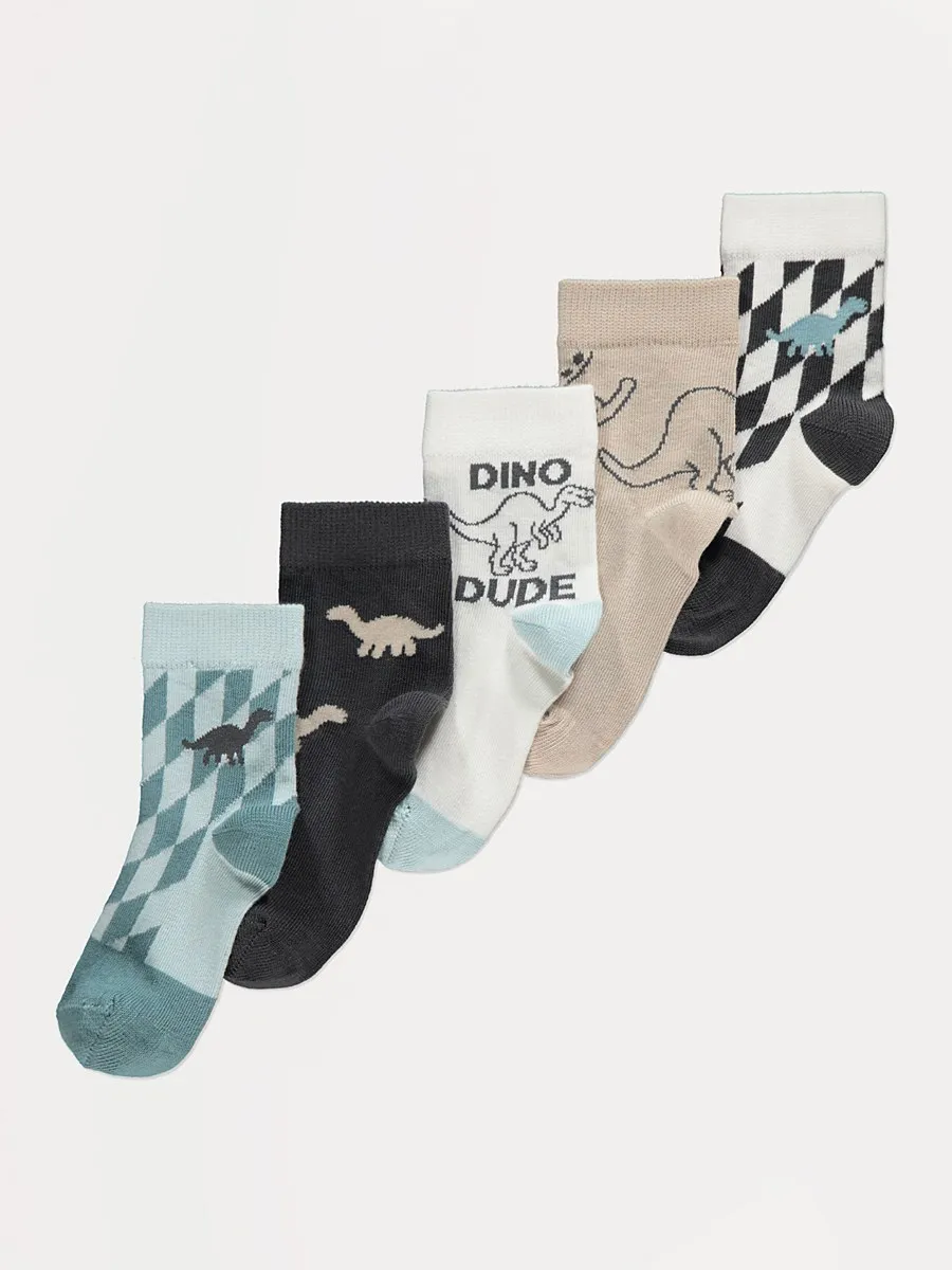 Cool Dinosaur Cotton Rich Socks 5 Pack