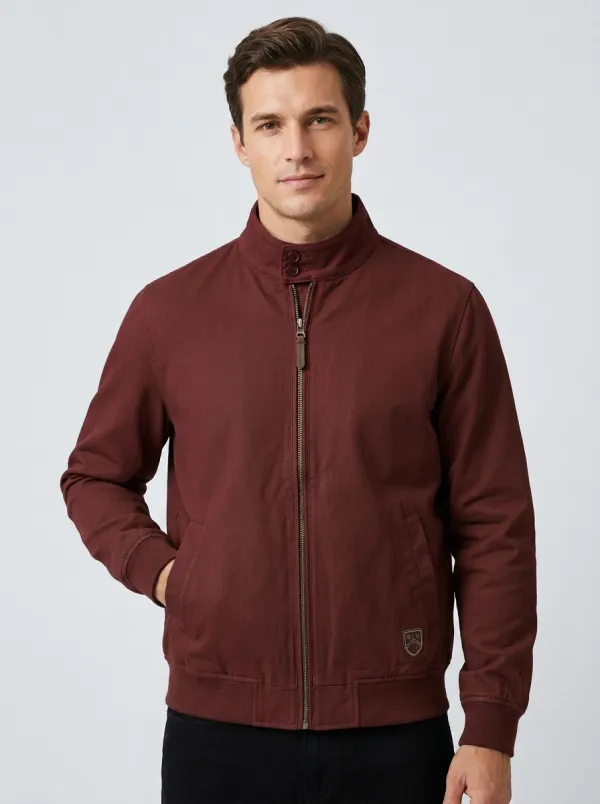 Men's Casual Olive Green Stand Collar Zip-up Jacket