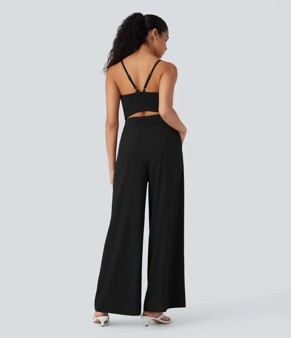 Breezeful Wide Leg Quick Dry Casual Slip Jumpsuit with Pockets-Easy Peezy Edition