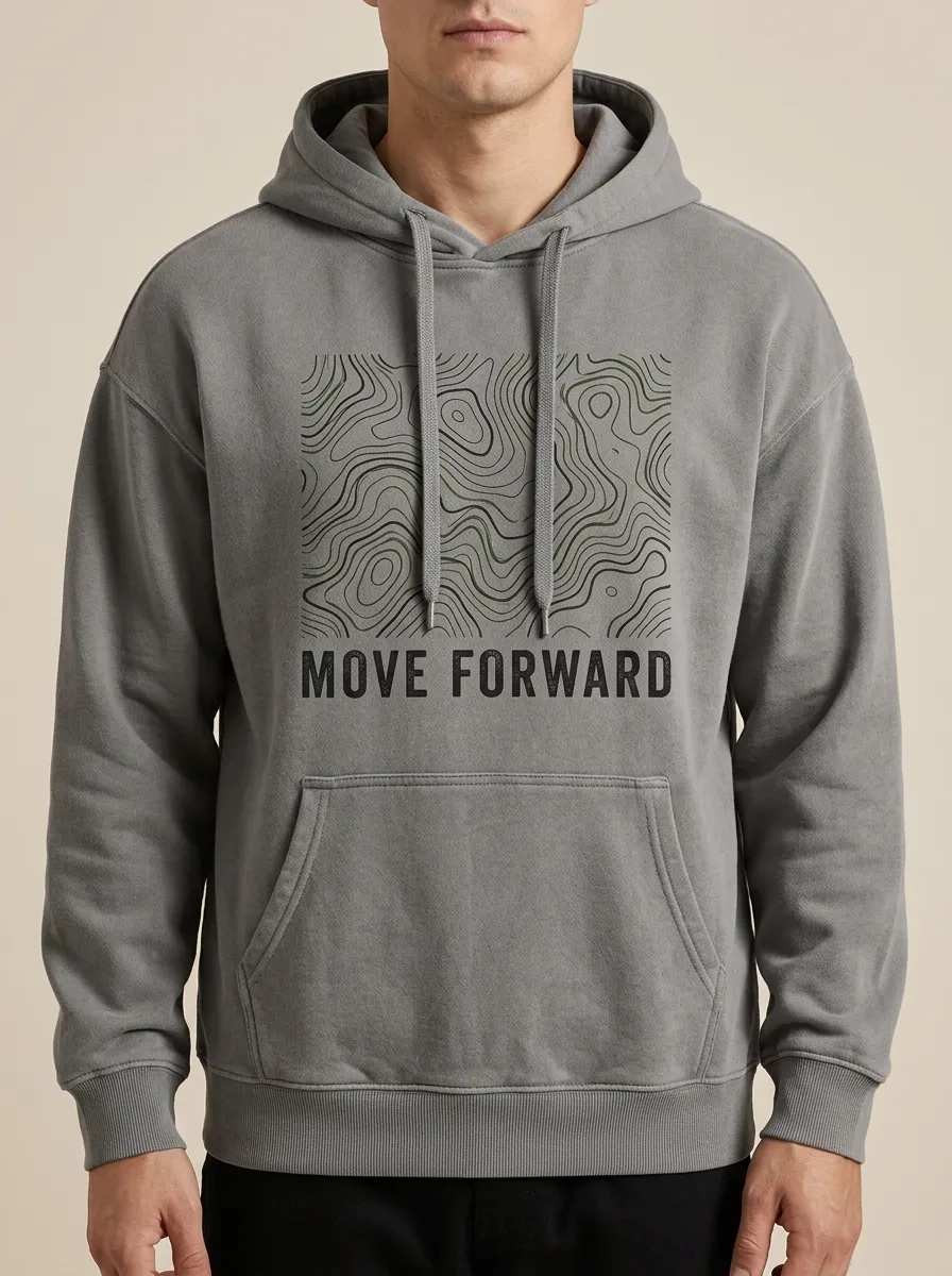 Men's Hiking Lover Topographic Map Move Forward Print Hoodie
