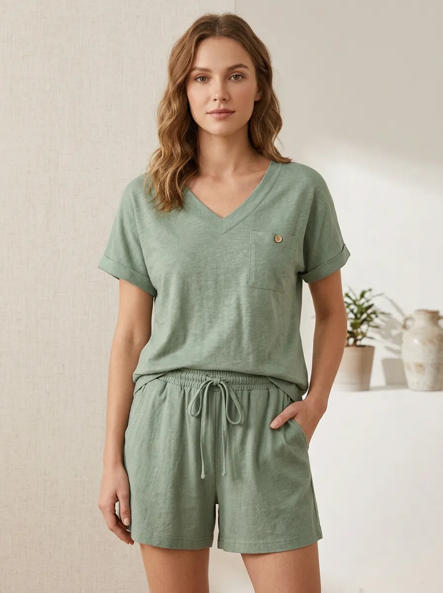 Pocket Short-Sleeve Women's V-Neck Shirt