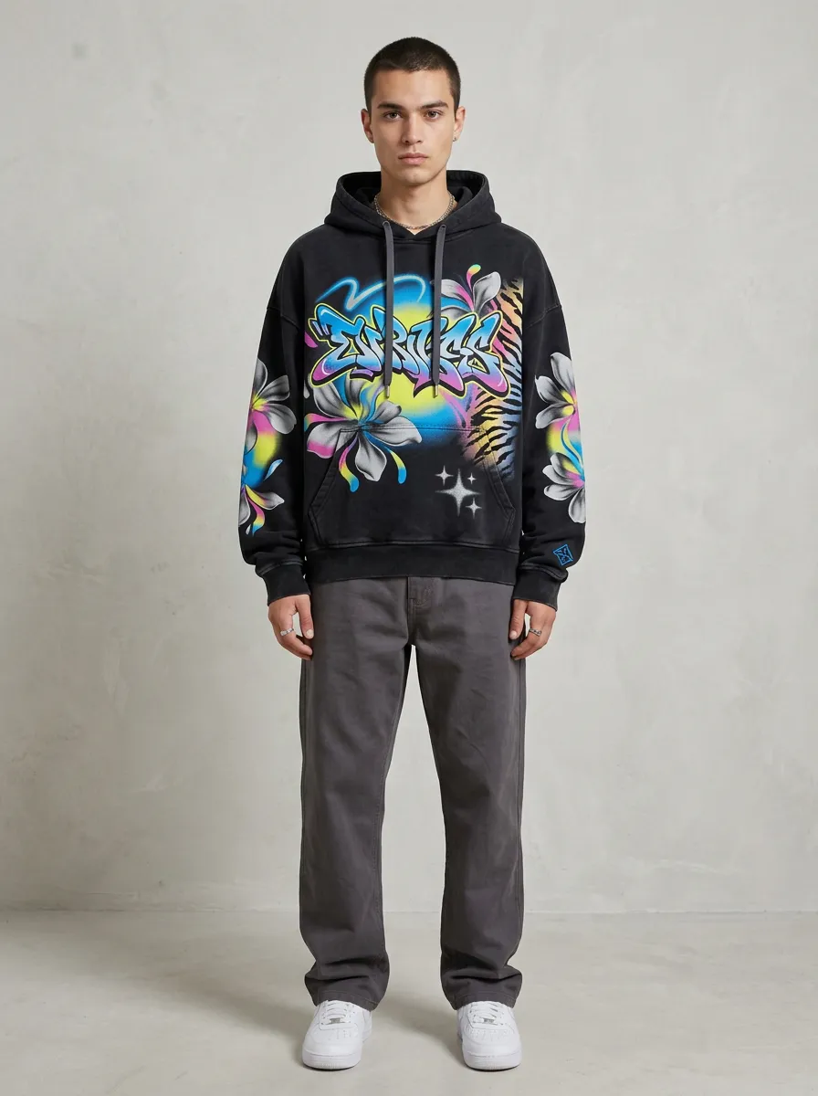 Unisex Streetwear Graffiti Floral Tiger Stripe Graphic Hoodie