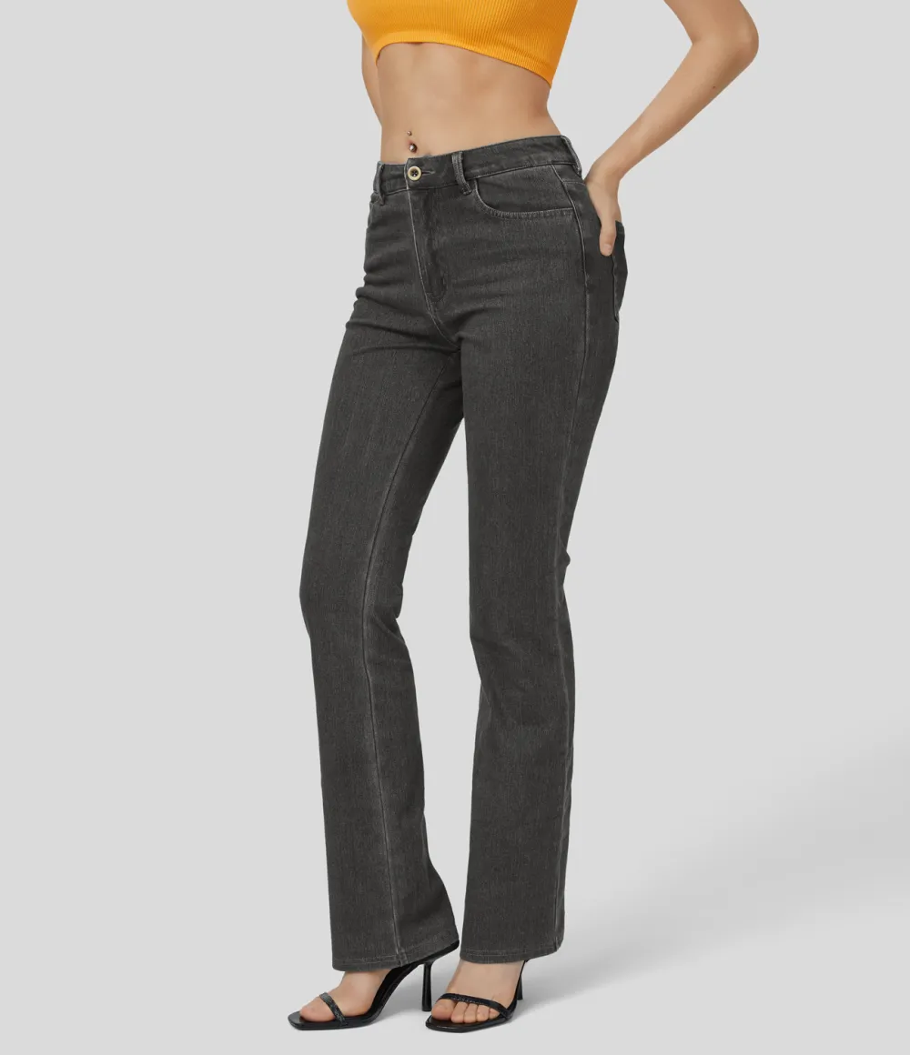 Magic Mid Rise Button Pockets Stretchy Knit Casual Bootcut Jeans
