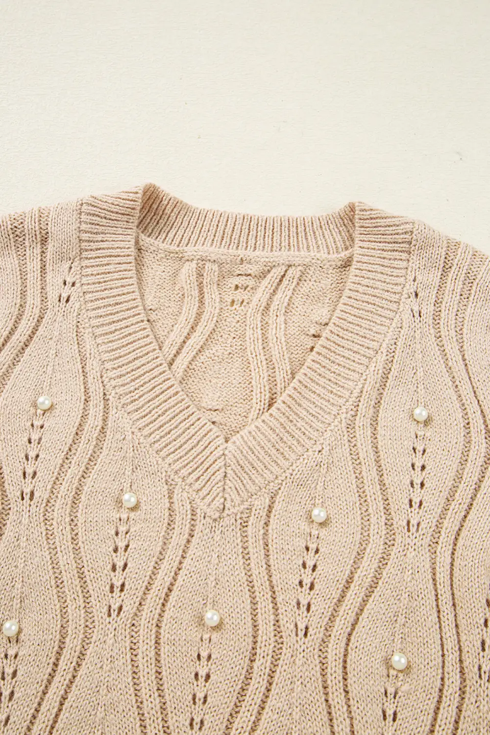 Lace Trim Knit Pearl Detail Sweater