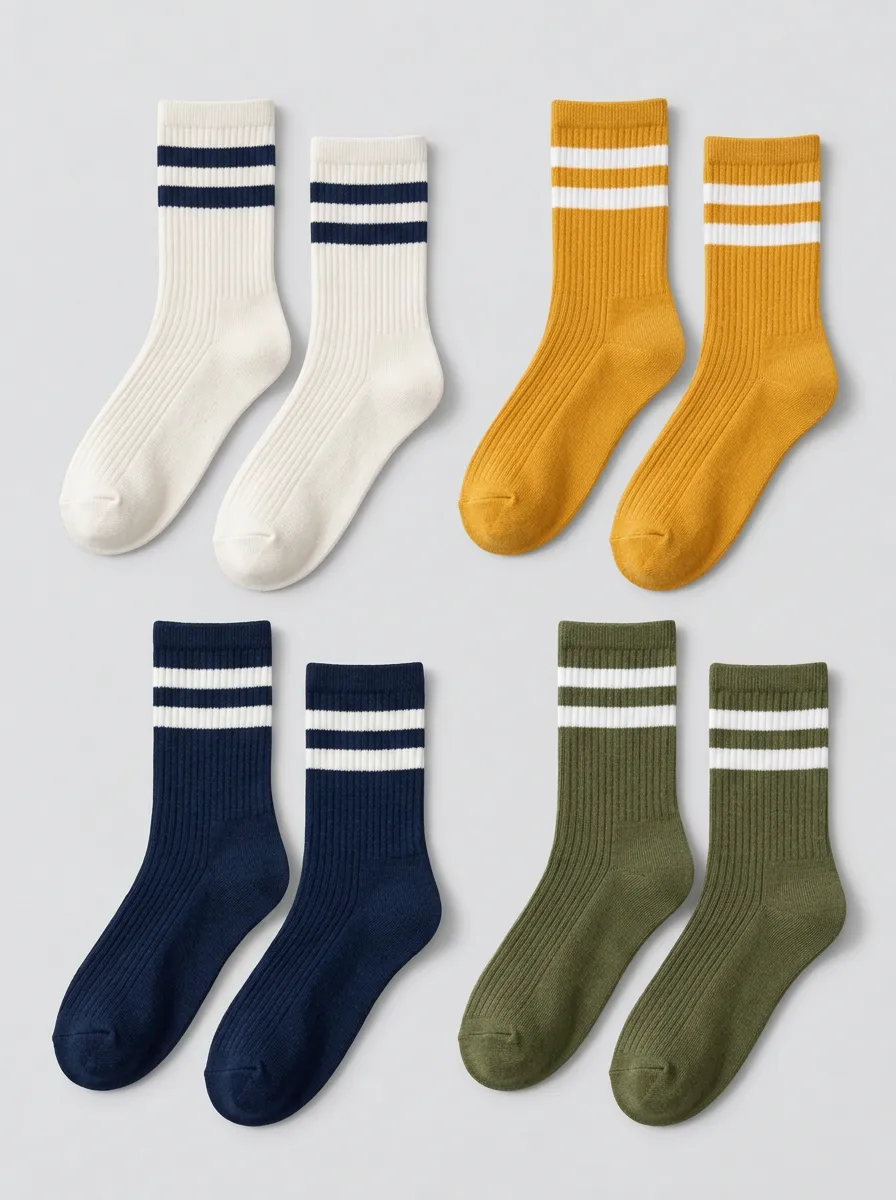 Women's Vintage Style Striped Ribbed Cotton Crew Socks Multi-Pack
