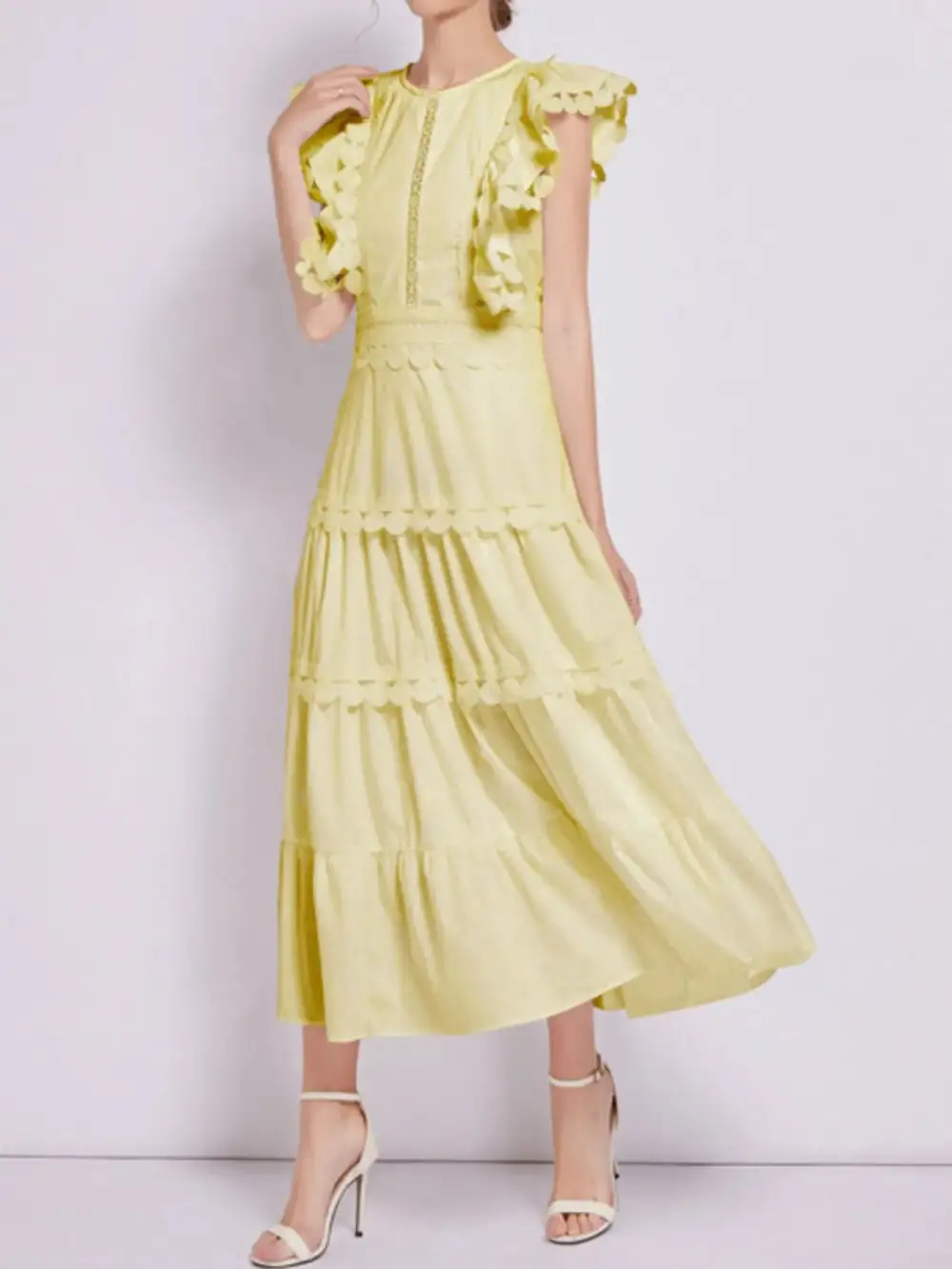Embroidered Ruffle Tiered Dress Casual