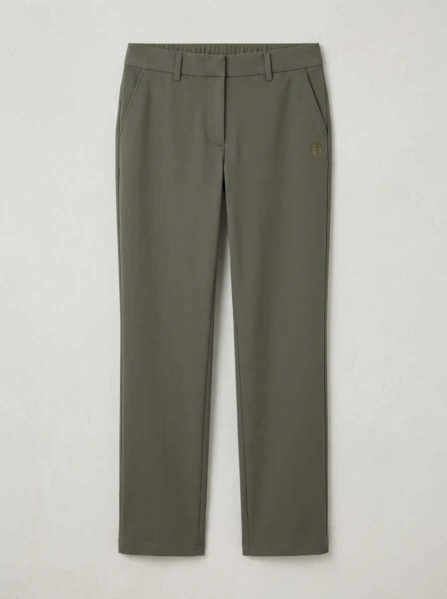 Women's Streamlined Weekend Leaf Embroidered Mid Rise Straight Leg Pants