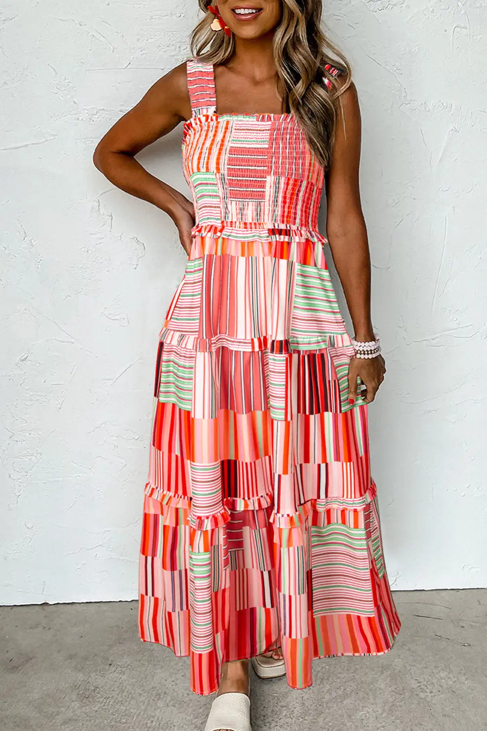 Striped Tiered Smocked Maxi Dress