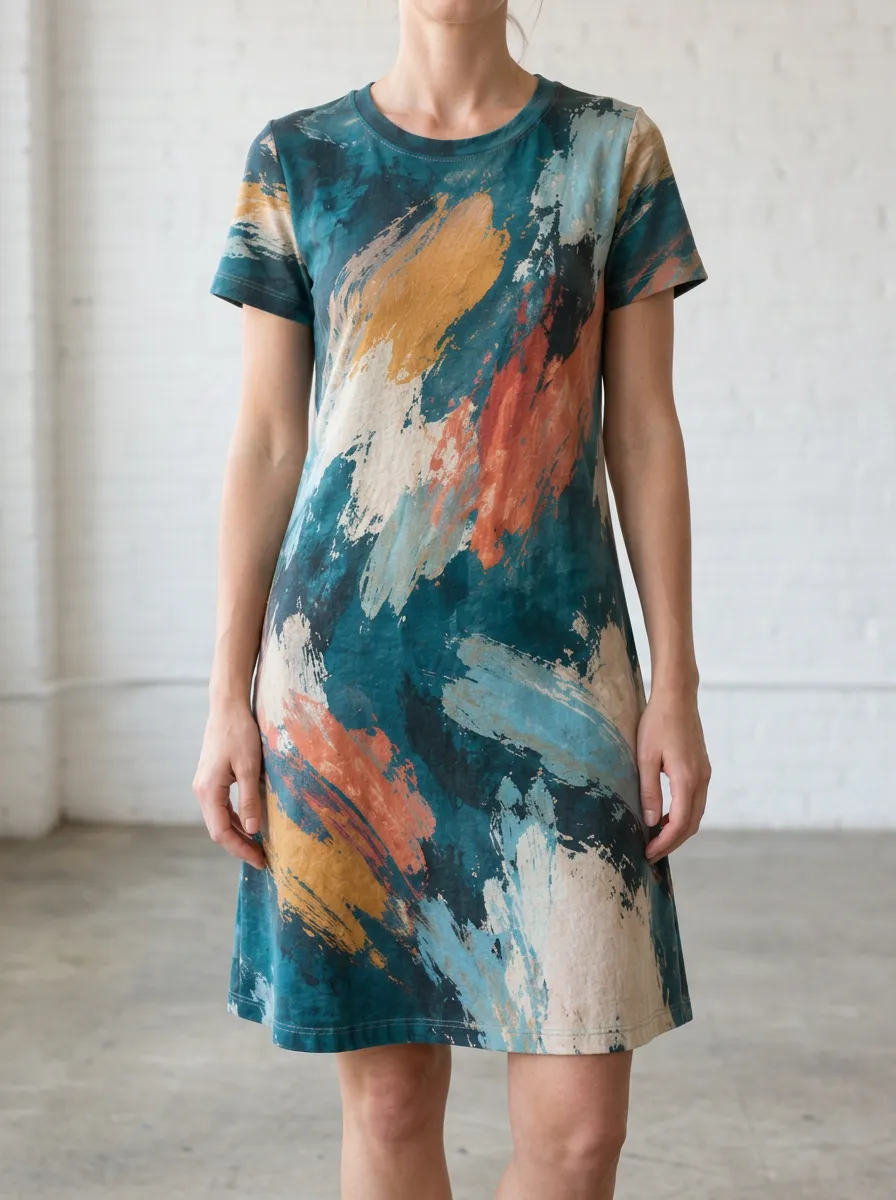 Women's Mini Abstract Print T-Shirt Dress